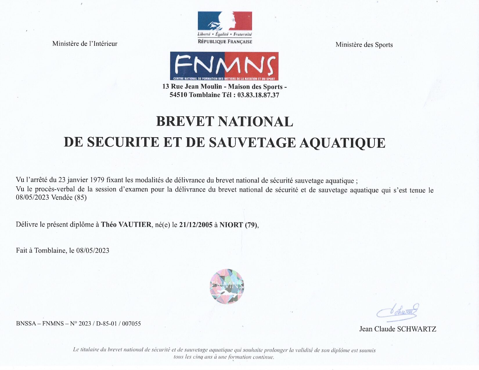 BNSSA Théo VAUTIER-page-00001 diplome BNSSA