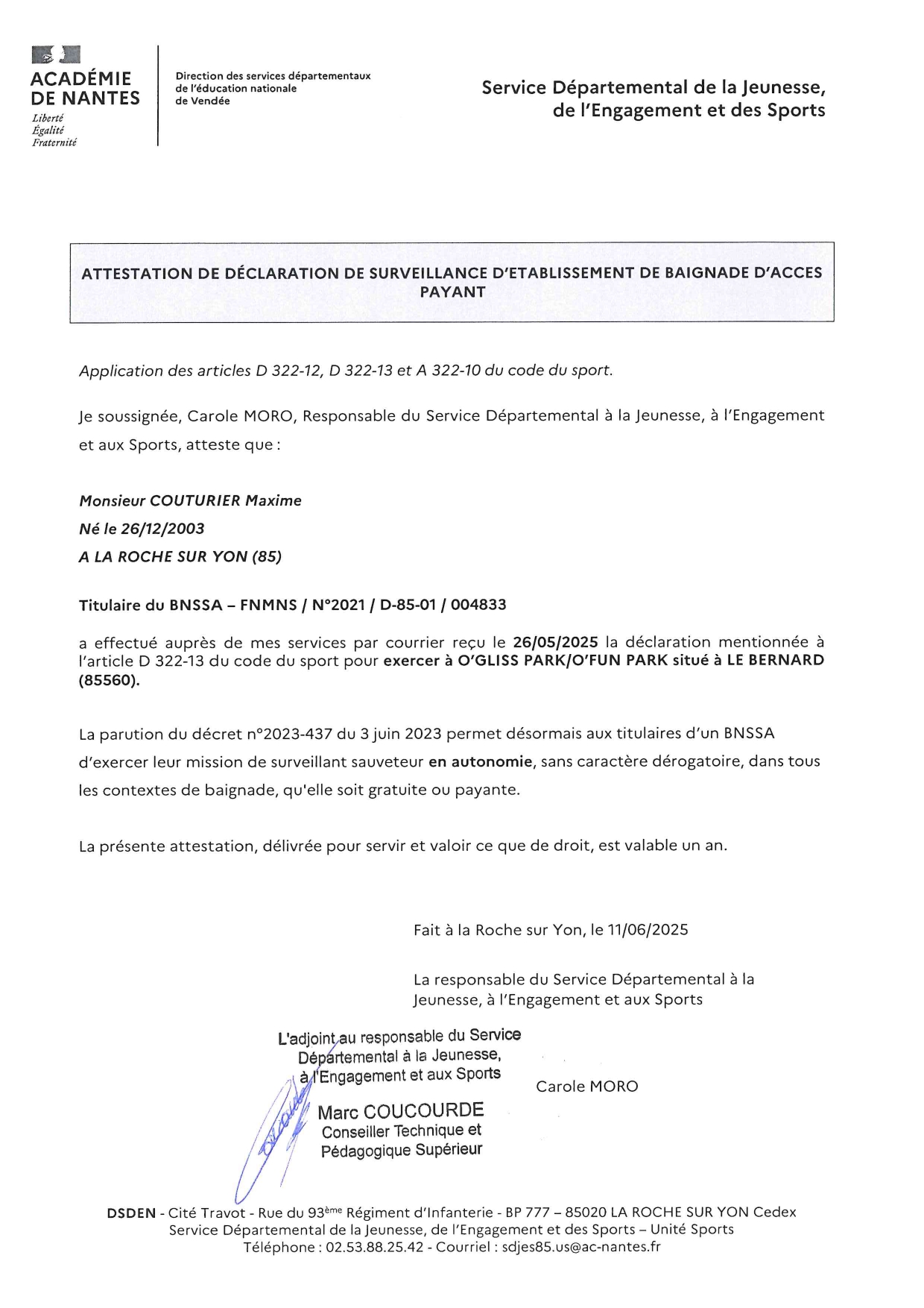 COUTURIER Maxime déclaratiion-page-00001 diplome BNSSA